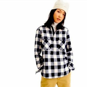 J.Crew Flannel Popover Shirt Shacket Navy Buffalo Check Size XL